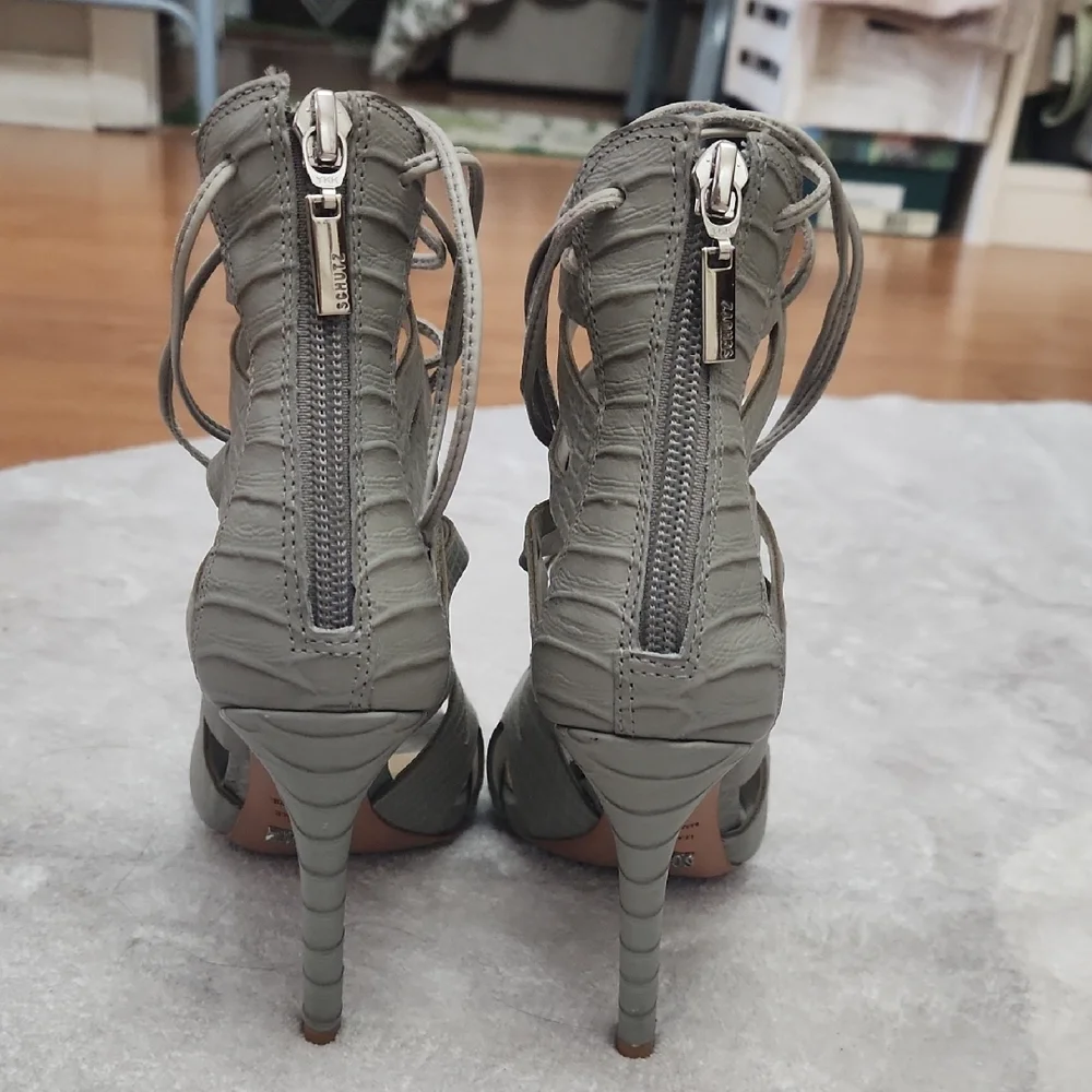 Schutz Elegant Gray Lace-Up Heels - Picture 4 of 7